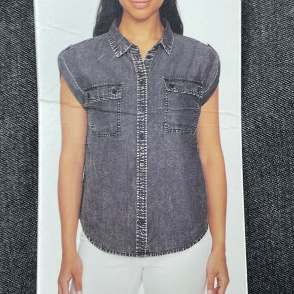 Buffalo David Bitton Sleeveless Button-Up Collared Shirt L 100% Lyocell d0111 - Picture 2 of 8